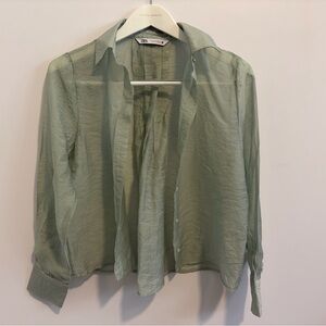 Zara Sage Green Button-Up Shirt